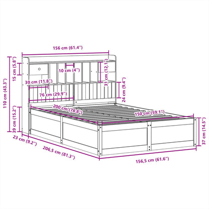 Bed Frame without Mattress Wax Brown 150x200 cm King Size Solid Wood Pine