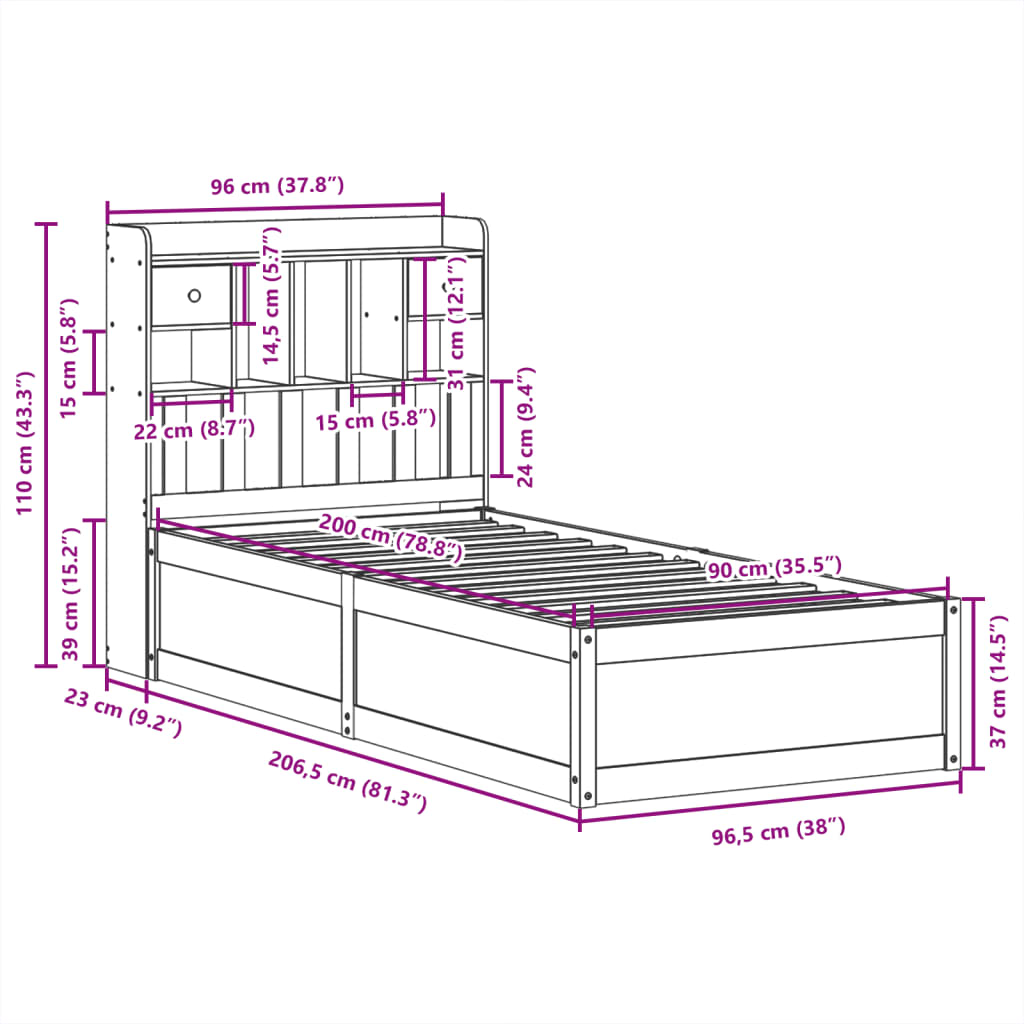 Bed Frame without Mattress White 90x200 cm Solid Wood Pine