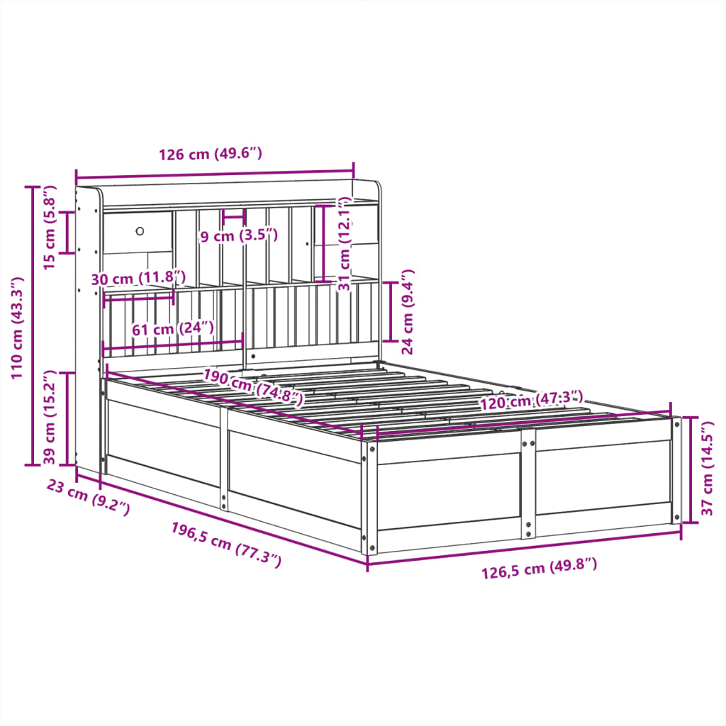 Bed Frame without Mattress White 120x190 cm Small Double Solid Wood Pine