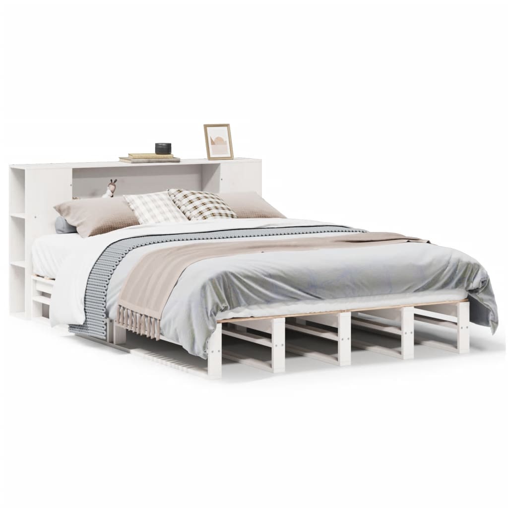 Bookcase Bed without Mattress White 150x200 cm King Size Solid Wood