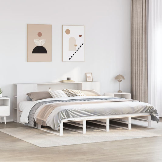 Bookcase Bed without Mattress White 180x200 cm Super King Solid Wood