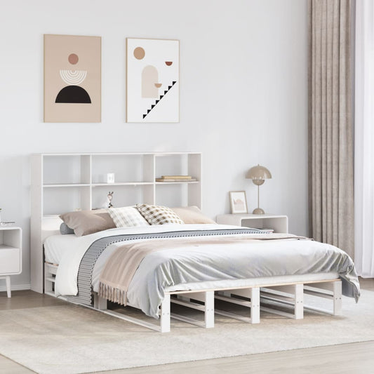 Bookcase Bed without Mattress White 150x200 cm King Size Solid Wood