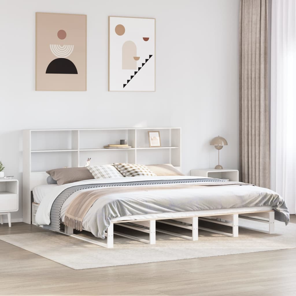 Bookcase Bed without Mattress White 200x200 cm Solid Wood