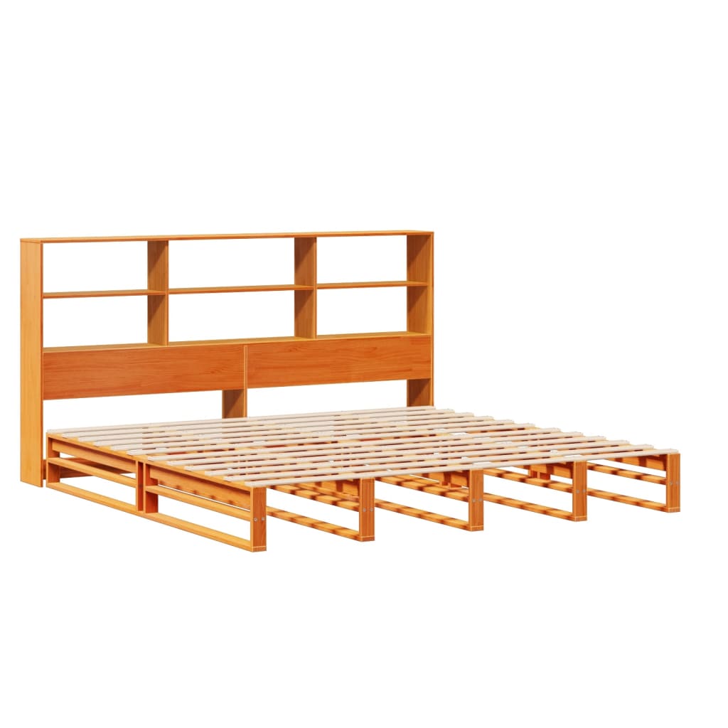 Bookcase Bed without Mattress Wax Brown 200x200 cm Solid Wood