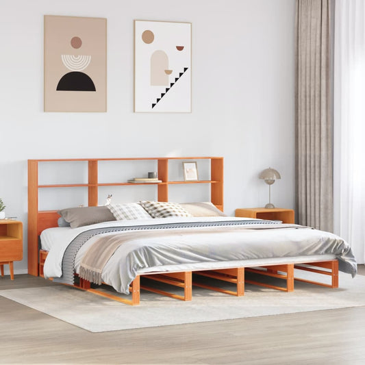 Bookcase Bed without Mattress Wax Brown 200x200 cm Solid Wood