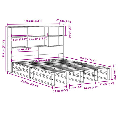 Bookcase Bed without Mattress White 120x190 cm Small Double Solid Wood