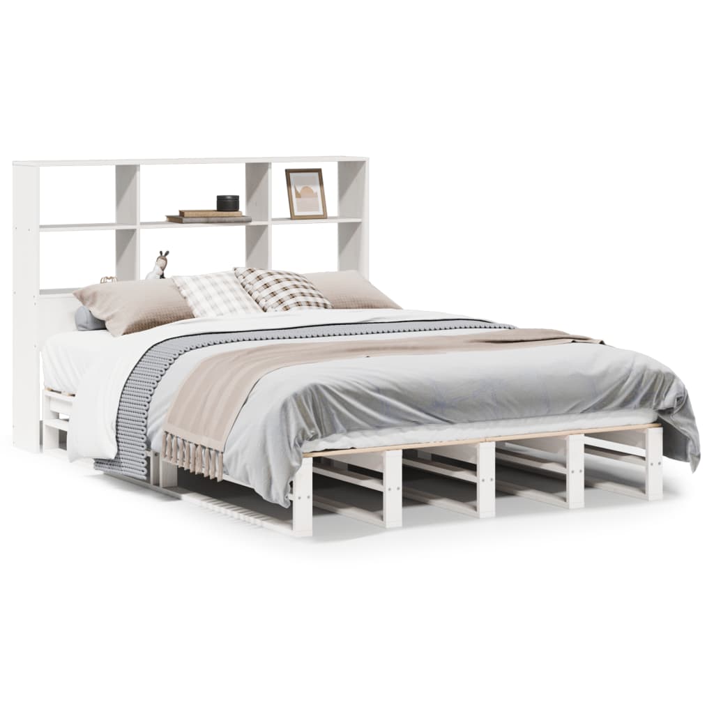 Bookcase Bed without Mattress White 135x190 cm Double Solid Wood