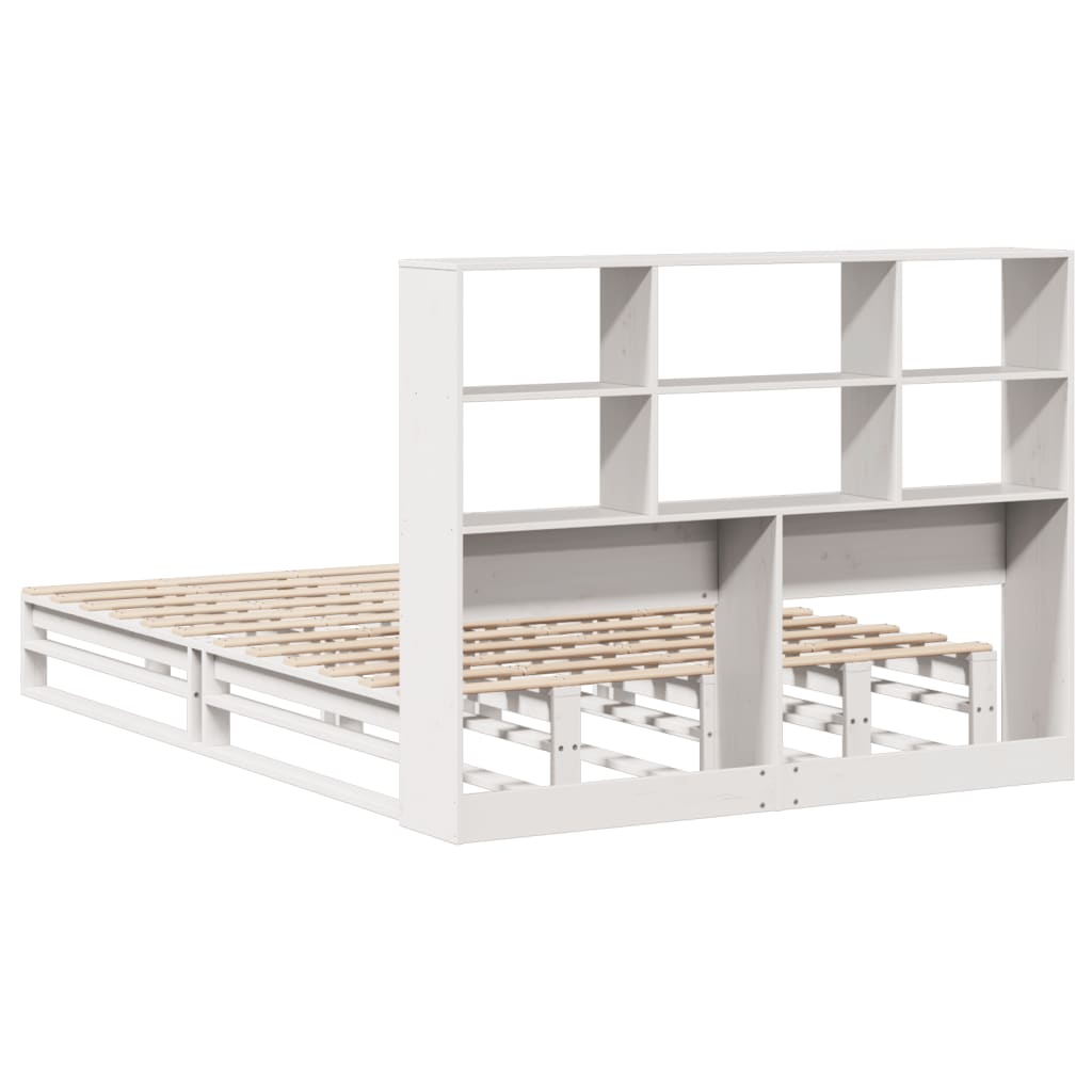 Bookcase Bed without Mattress White 135x190 cm Double Solid Wood