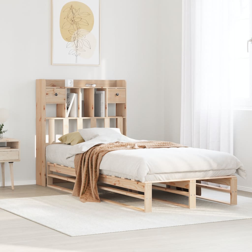 Bookcase Bed without Mattress 90x200 cm Solid Wood Pine