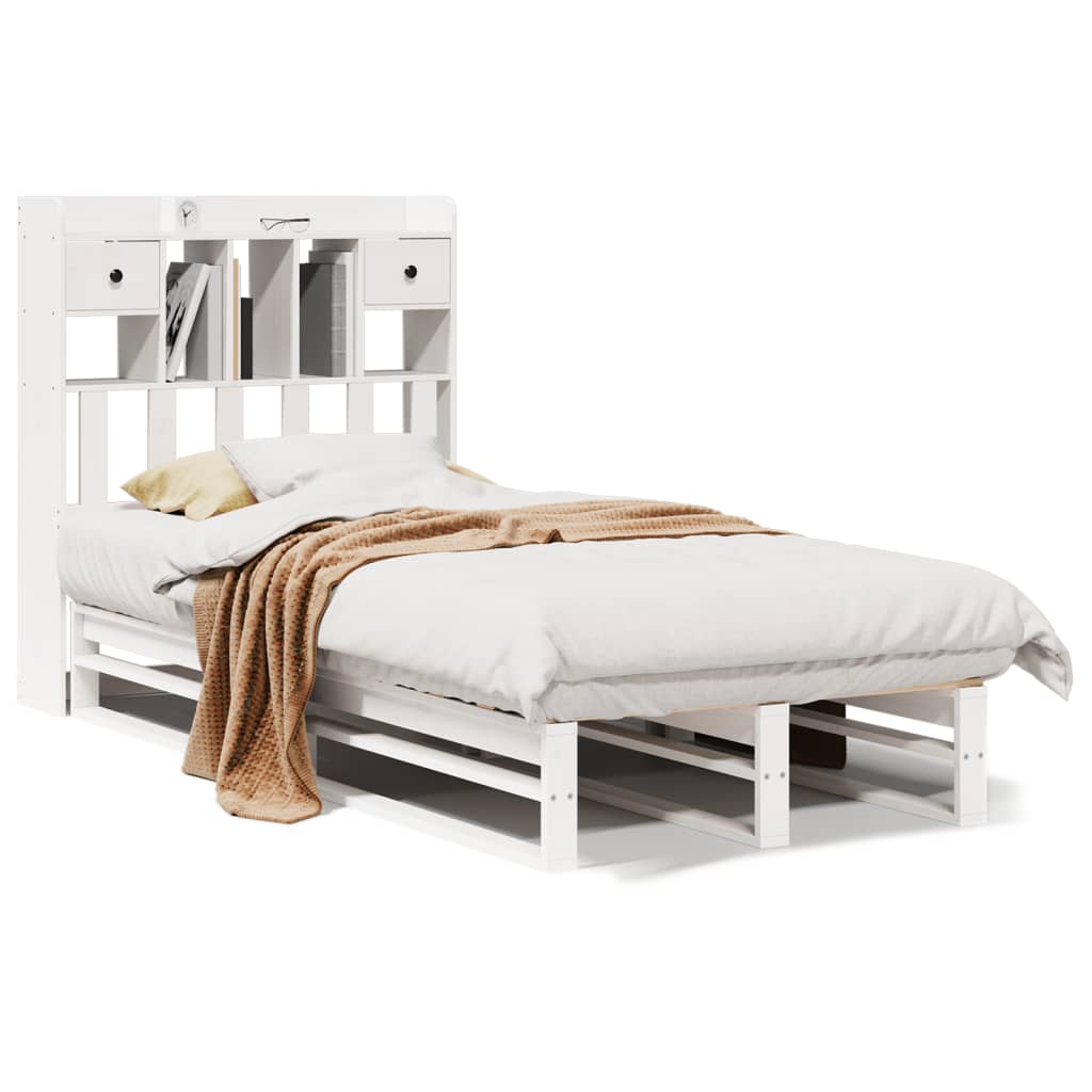 Bookcase Bed without Mattress White 90x200 cm Solid Wood Pine