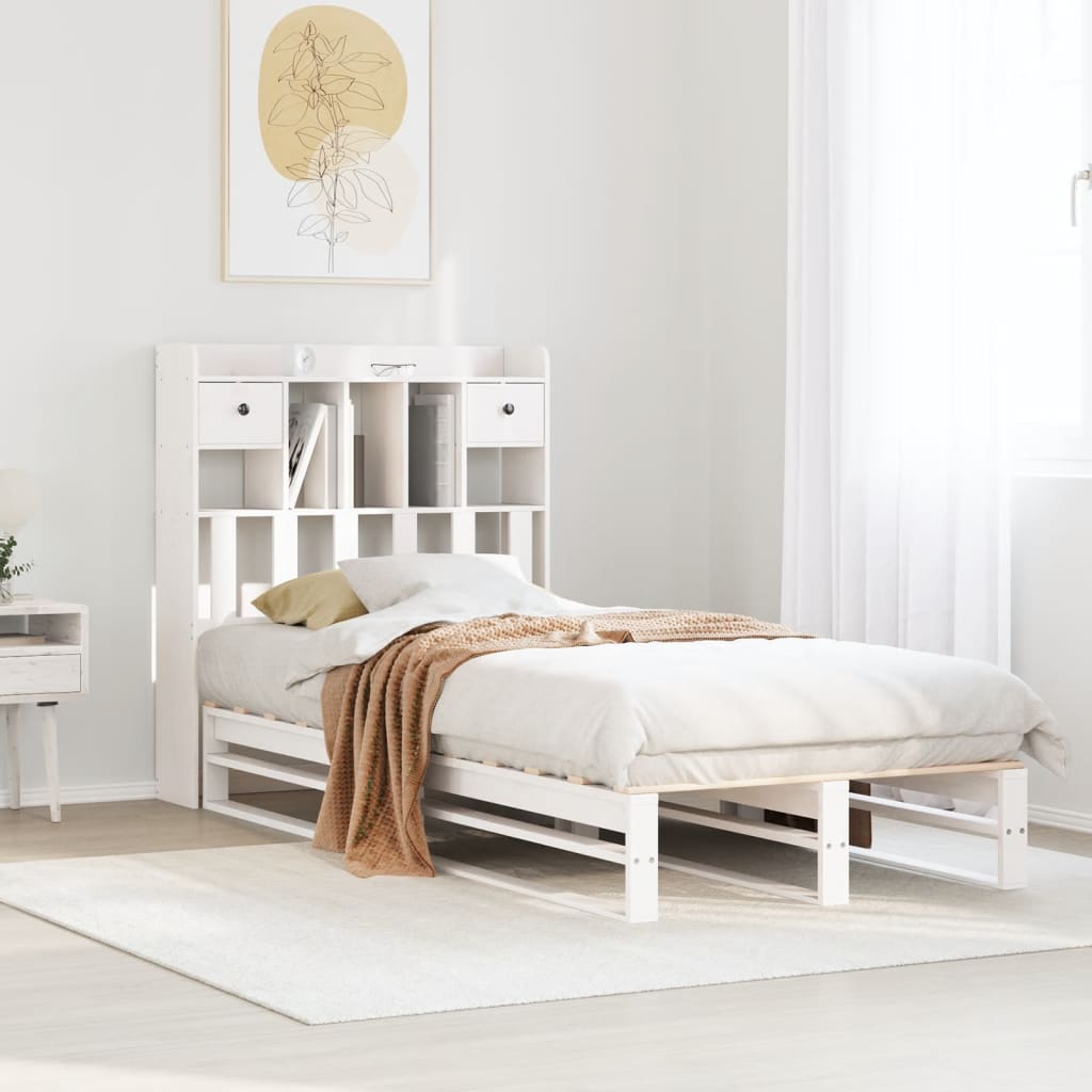 Bookcase Bed without Mattress White 90x200 cm Solid Wood Pine