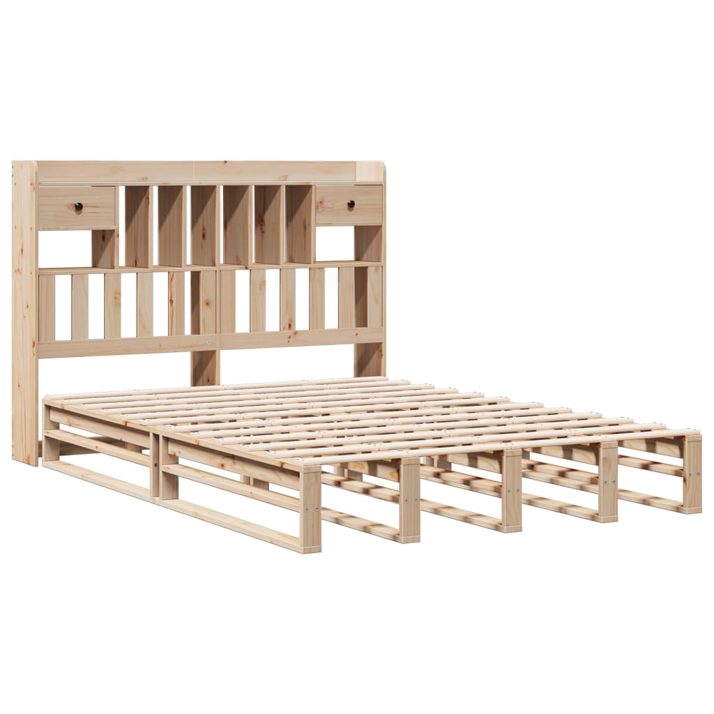 Bookcase Bed without Mattress 150x200 cm King Size Solid Wood Pine