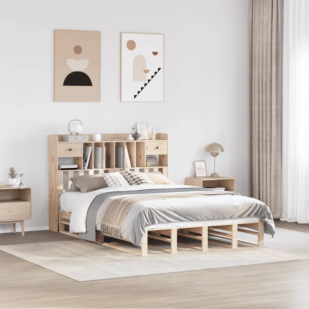 Bookcase Bed without Mattress 150x200 cm King Size Solid Wood Pine