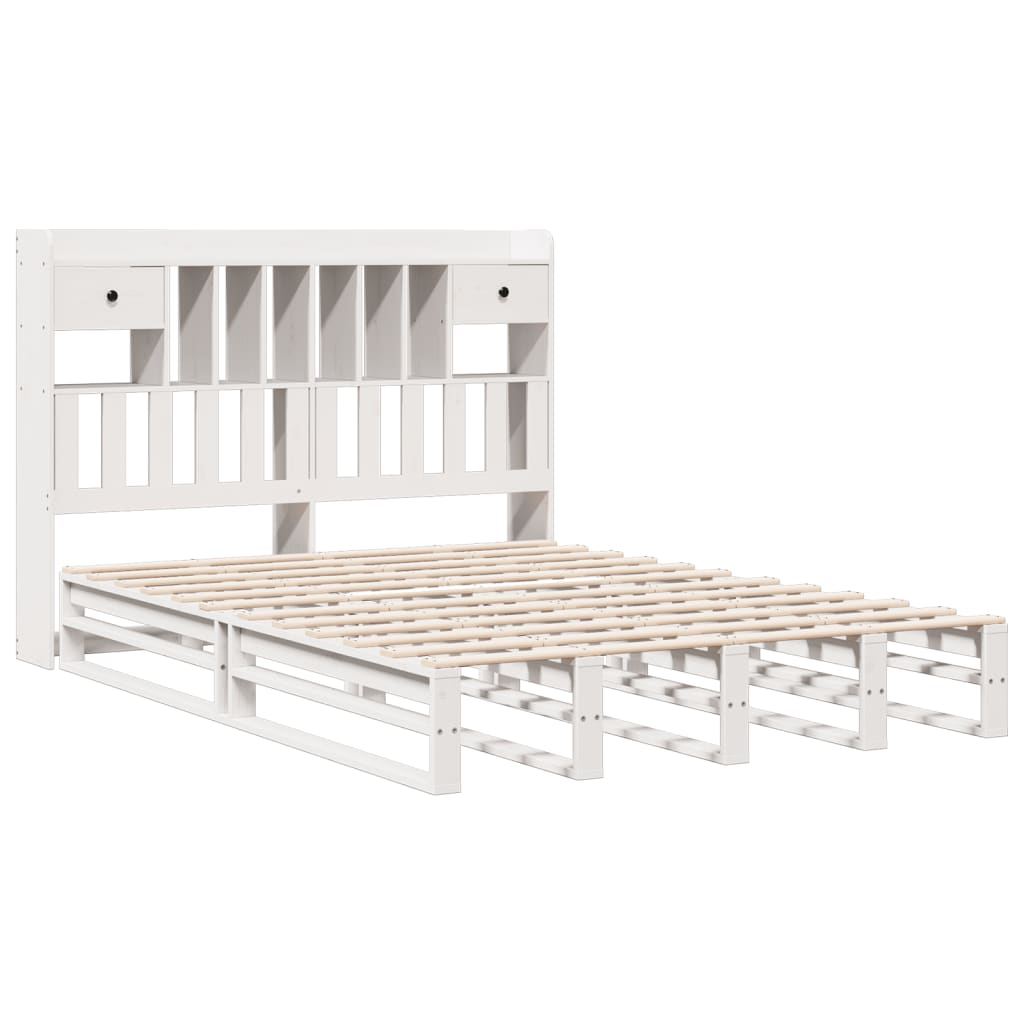 Bookcase Bed without Mattress White 150x200 cm King Size Solid Wood Pine