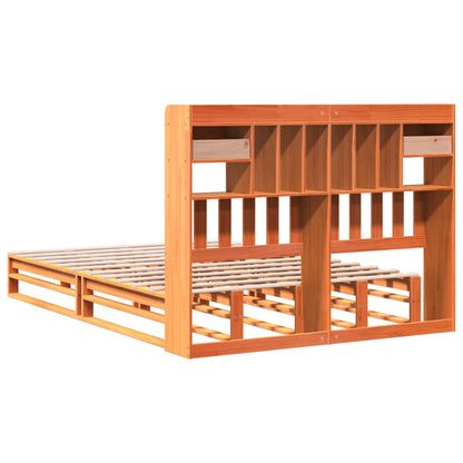 Bookcase Bed without Mattress Wax Brown 150x200 cm King Size Solid Wood Pine