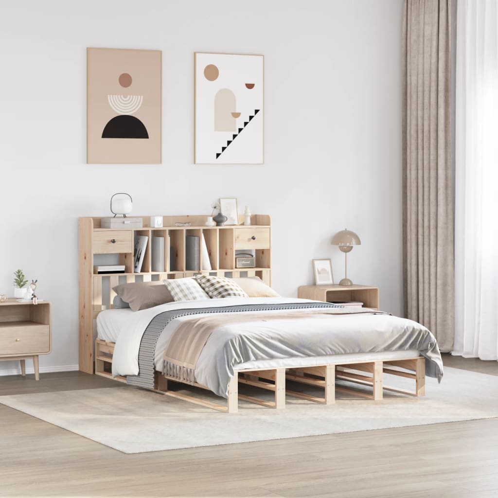 Bookcase Bed without Mattress 140x190 cm Solid Wood Pine