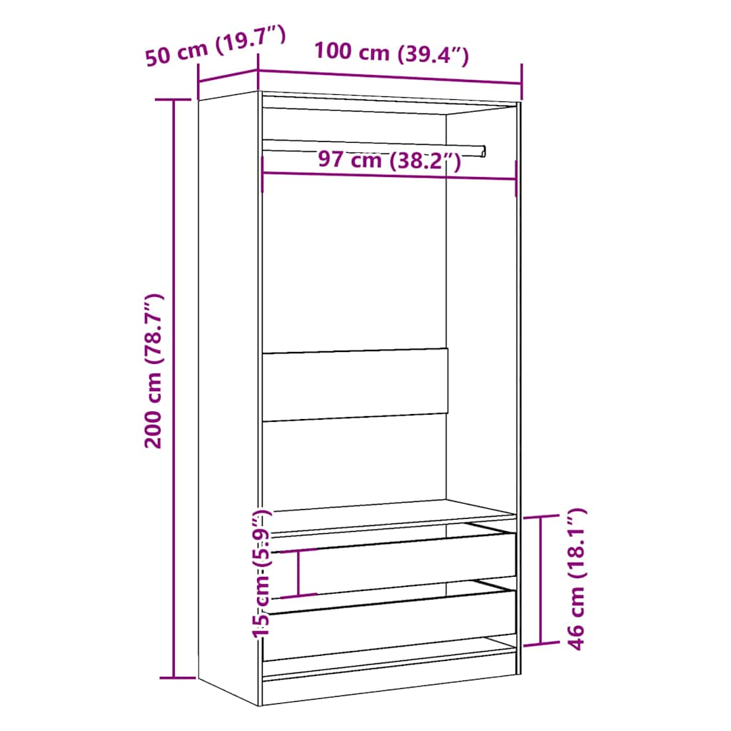 Wardrobe Old Wood 100x50x200 cm Engineered Wood