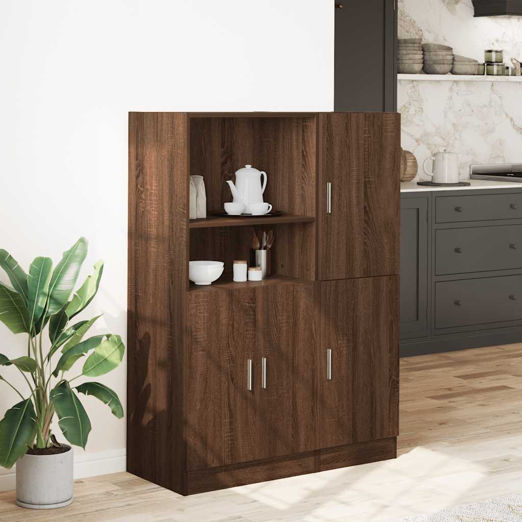 2 Piece Kitchen Cabinet Set Brown Oak Engineered Wood