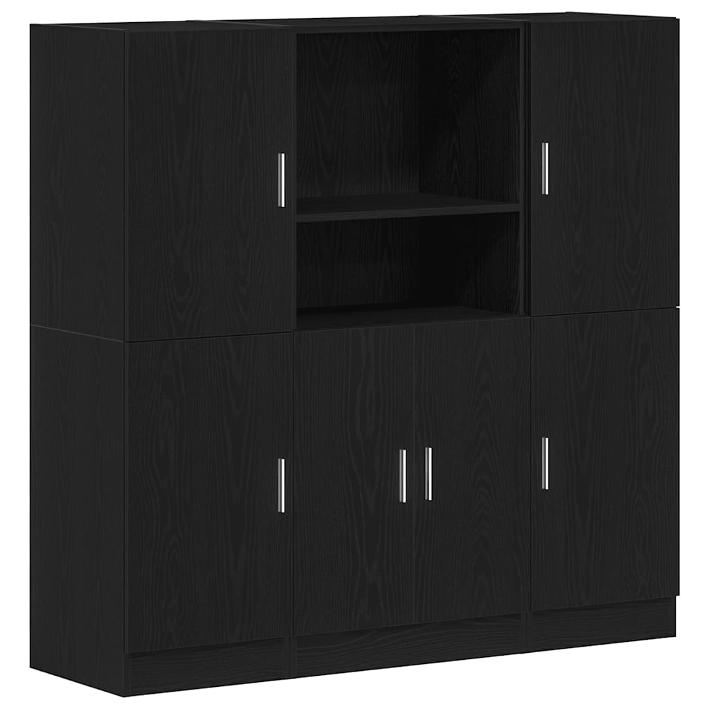 3 Piece Kitchen Cabinet Set Black Engineered Wood