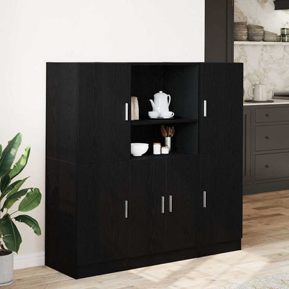 3 Piece Kitchen Cabinet Set Black Engineered Wood