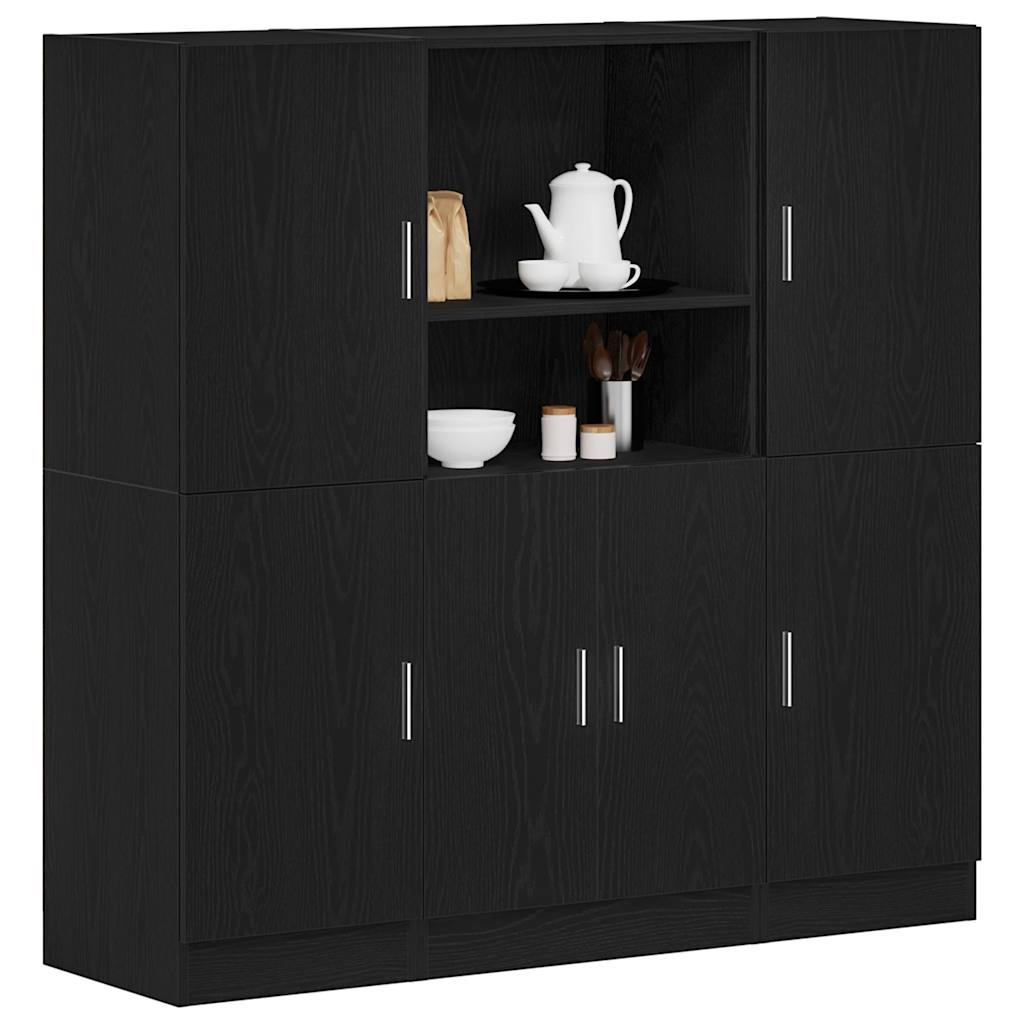 3 Piece Kitchen Cabinet Set Black Engineered Wood