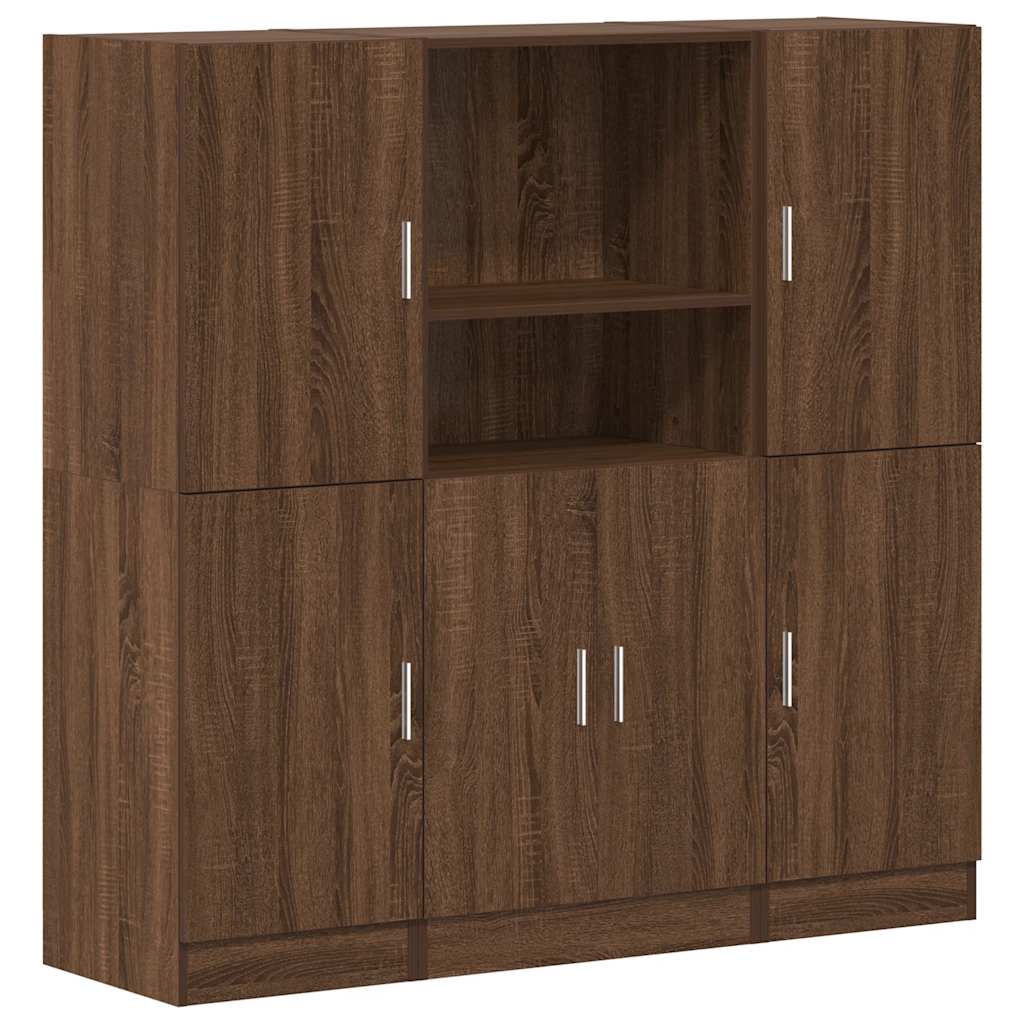 3 Piece Kitchen Cabinet Set Brown Oak Engineered Wood