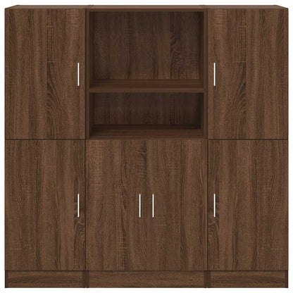 3 Piece Kitchen Cabinet Set Brown Oak Engineered Wood