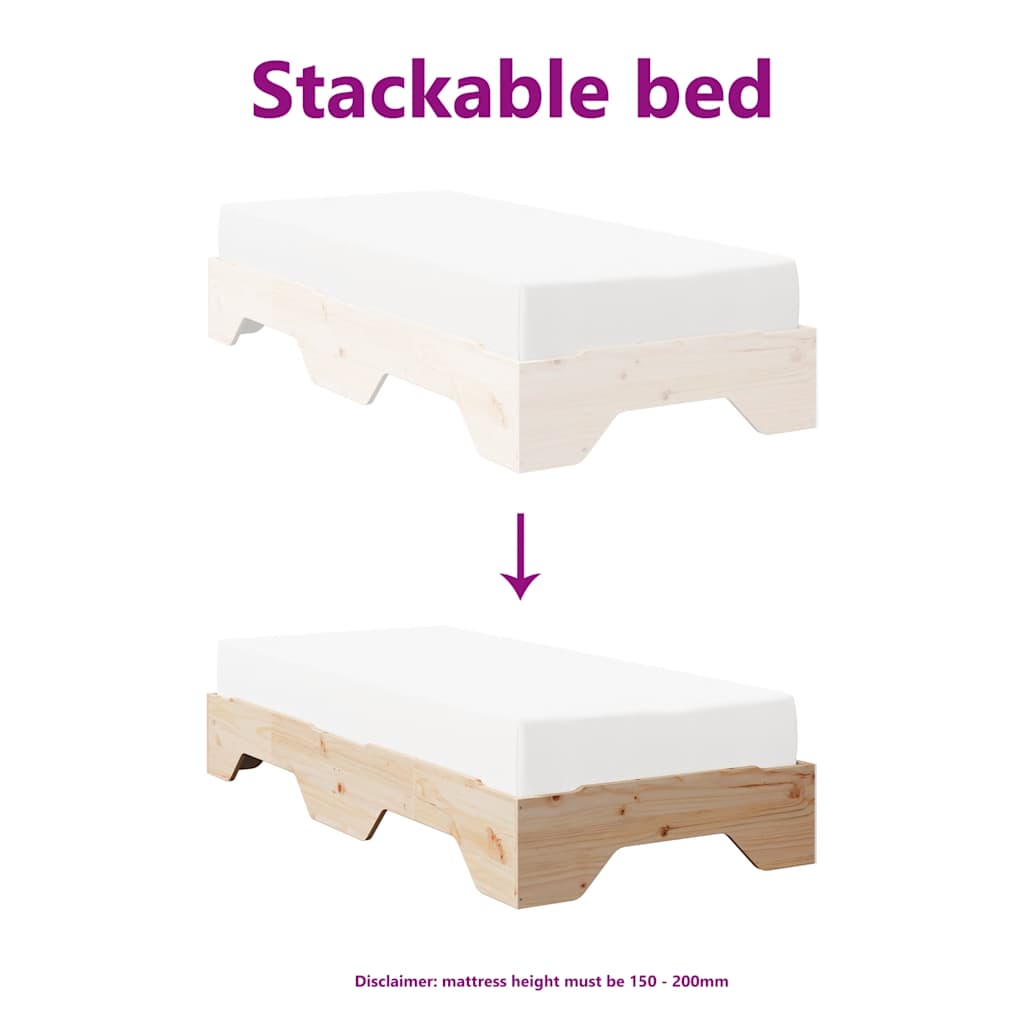 Bed Frame No Mattress Stackable 75x190 cm Small Single Solid Wood