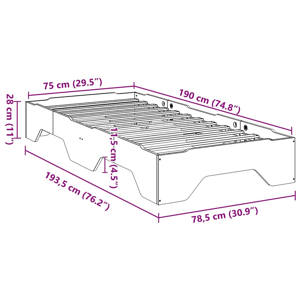 Bed Frame No Mattress Stackable 75x190 cm Small Single Solid Wood