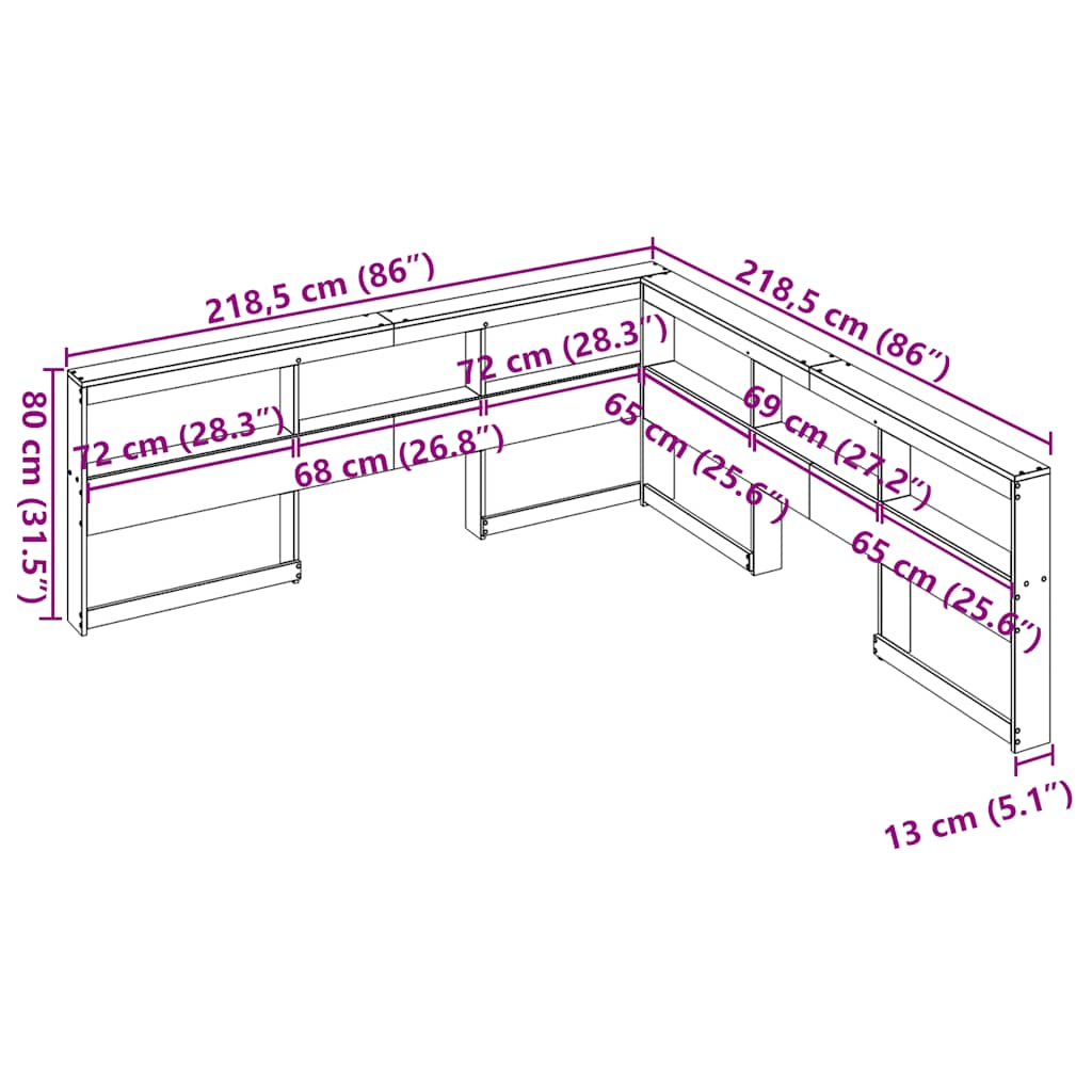 Bookcase Headboard L-Shaped 200 cm Solid Wood Pine