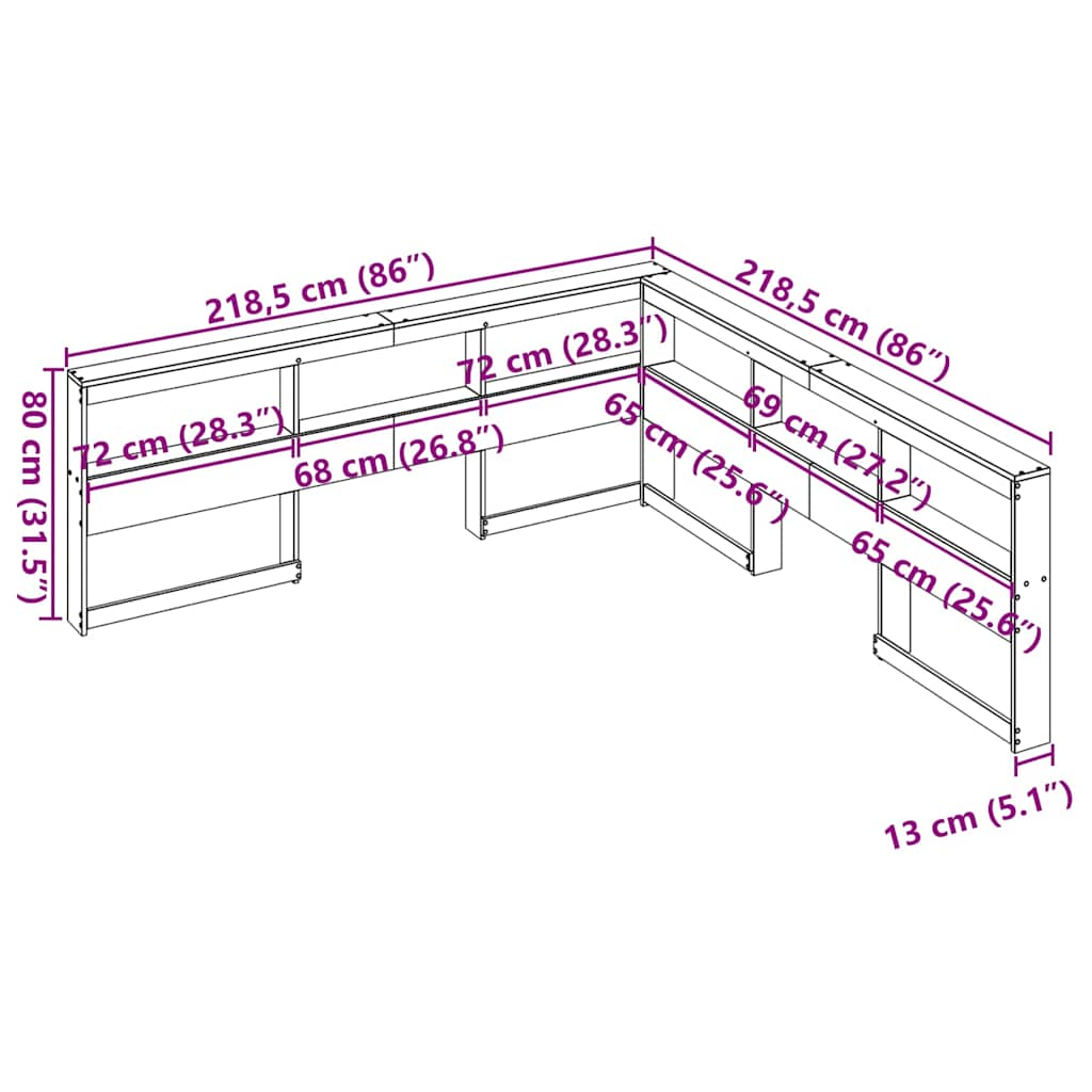 Bookcase Headboard L-Shaped White 200 cm Solid Wood Pine