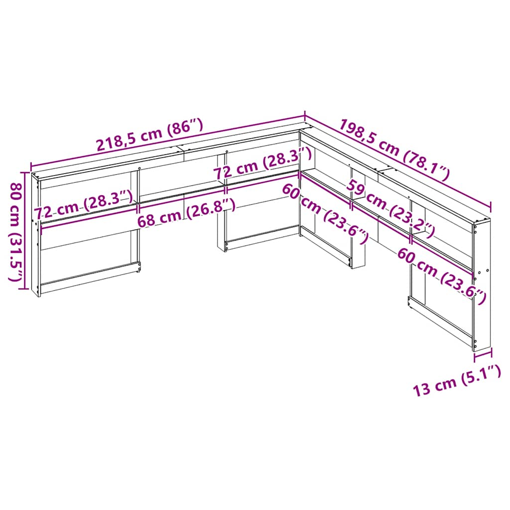 Bookcase Headboard L-Shaped 180 cm Solid Wood Pine