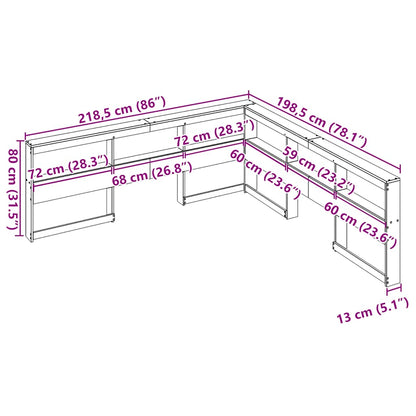 Bookcase Headboard L-Shaped White 180 cm Solid Wood Pine