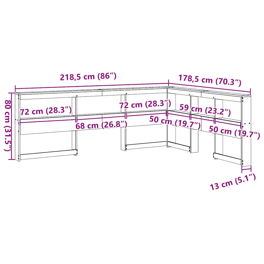 Bookcase Headboard L-Shaped 160 cm Solid Wood Pine