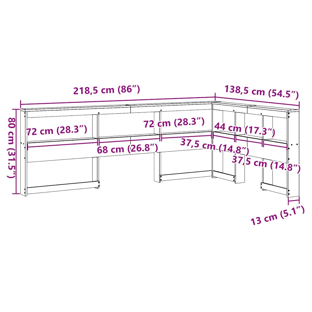 Bookcase Headboard L-Shaped White 120 cm Solid Wood Pine