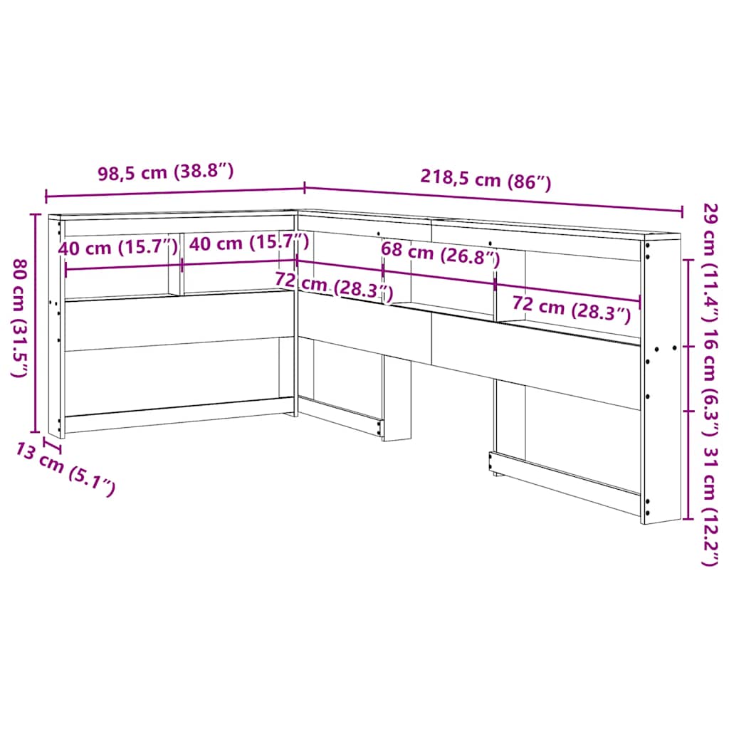 Bookcase Headboard L-Shaped 80 cm Solid Wood Pine