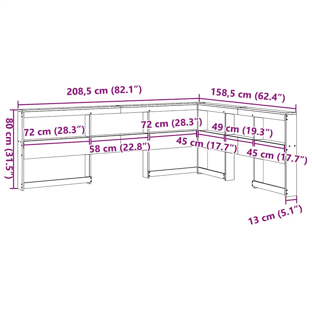 Bookcase Headboard L-Shaped White 140 cm Solid Wood Pine