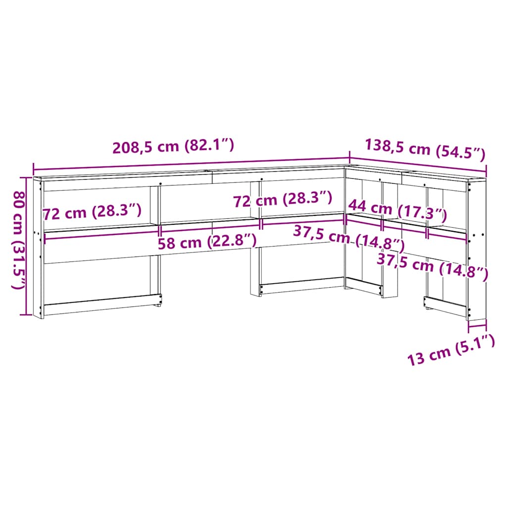 Bookcase Headboard L-Shaped 120 cm Solid Wood Pine