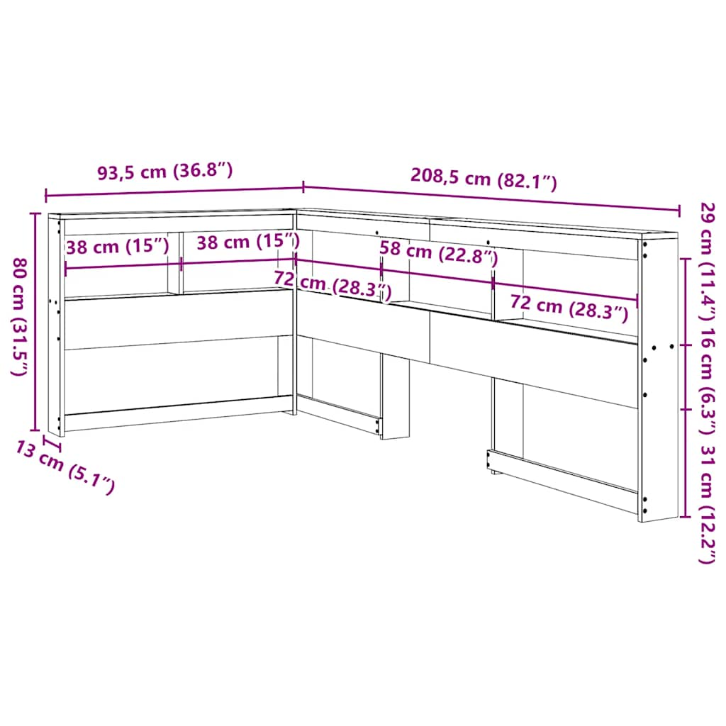 Bookcase Headboard L-Shaped 75 cm Solid Wood Pine