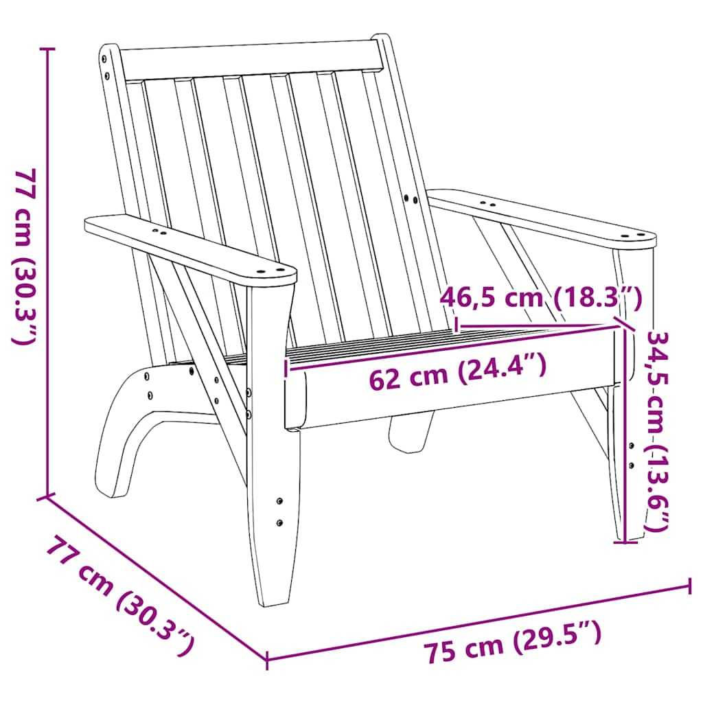 Garden Adirondack Chair Wax Brown 75x77x77 cm Solid Wood Pine