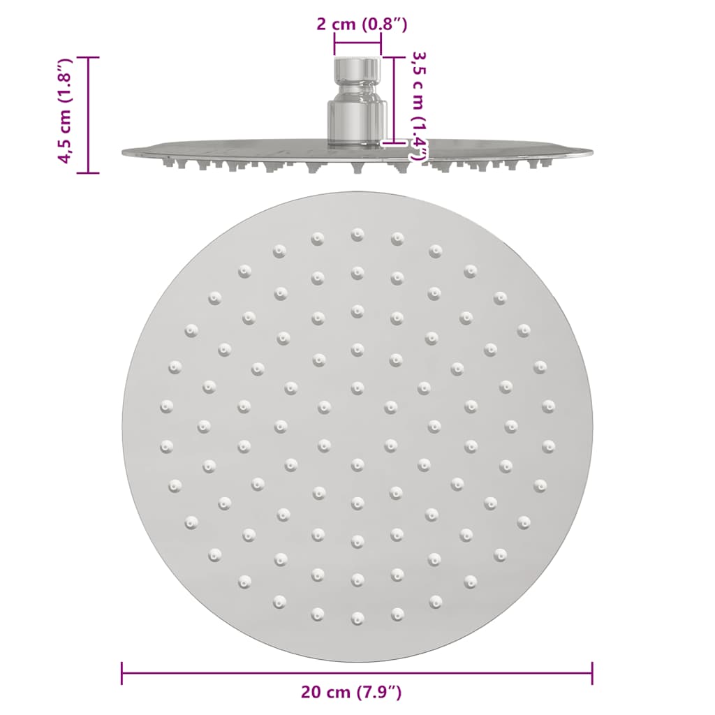 Rain Shower Head Stainless Steel 304 20 cm Round