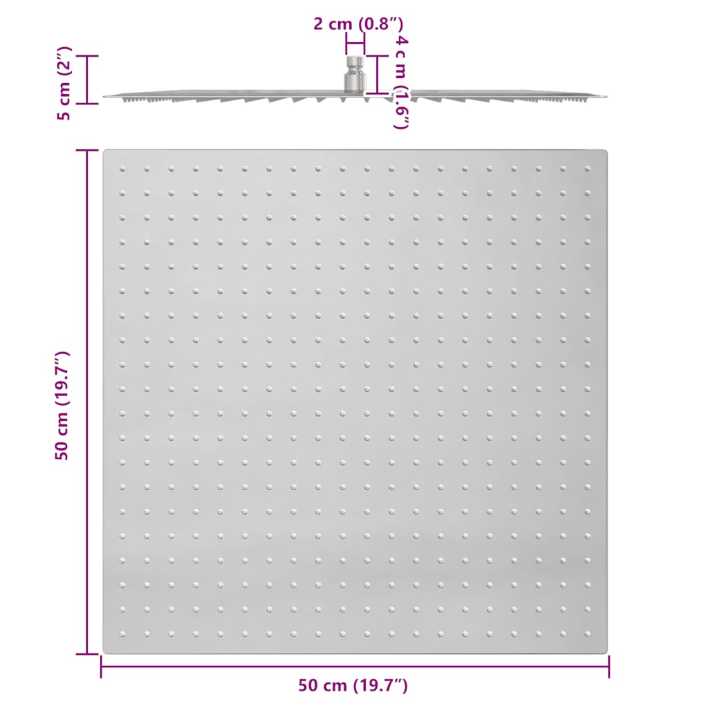 Rain Shower Head Stainless Steel 304 50x50 cm Square