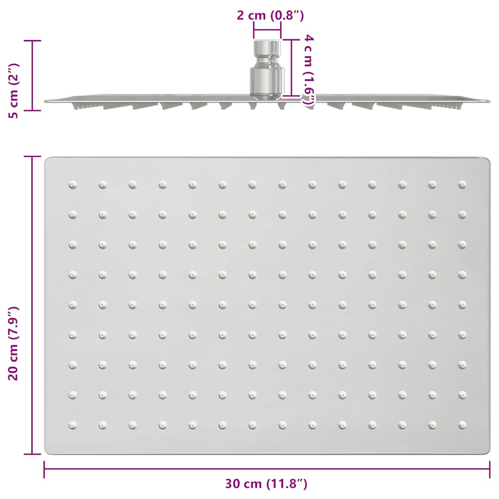 Rain Shower Head Stainless Steel 304 30x20 cm Rectangular