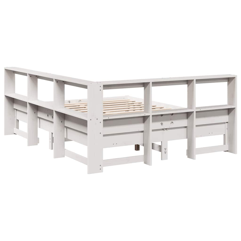 Bookcase Bed without Mattress White 140x190 cm Solid Wood Pine