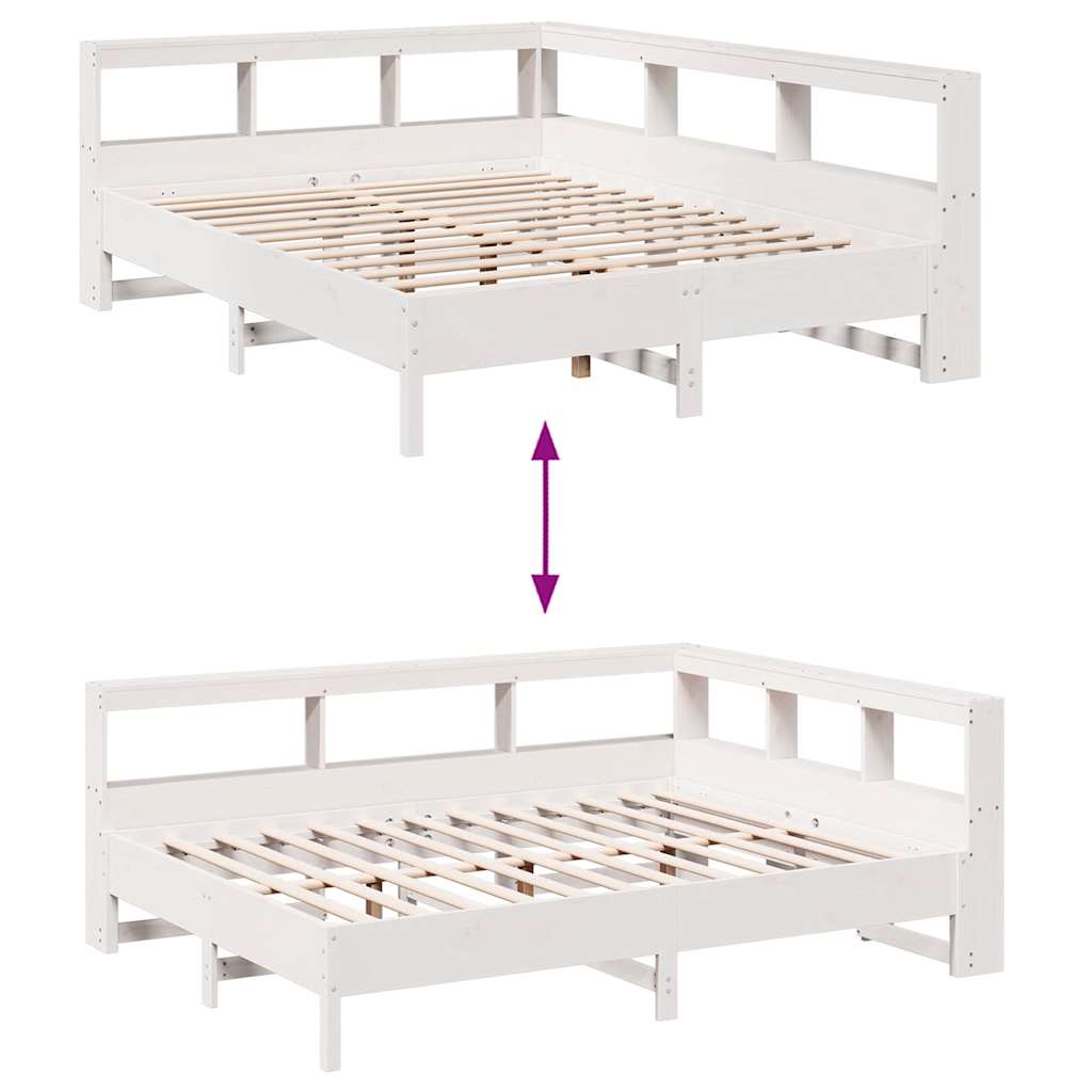 Bookcase Bed without Mattress White 140x190 cm Solid Wood Pine