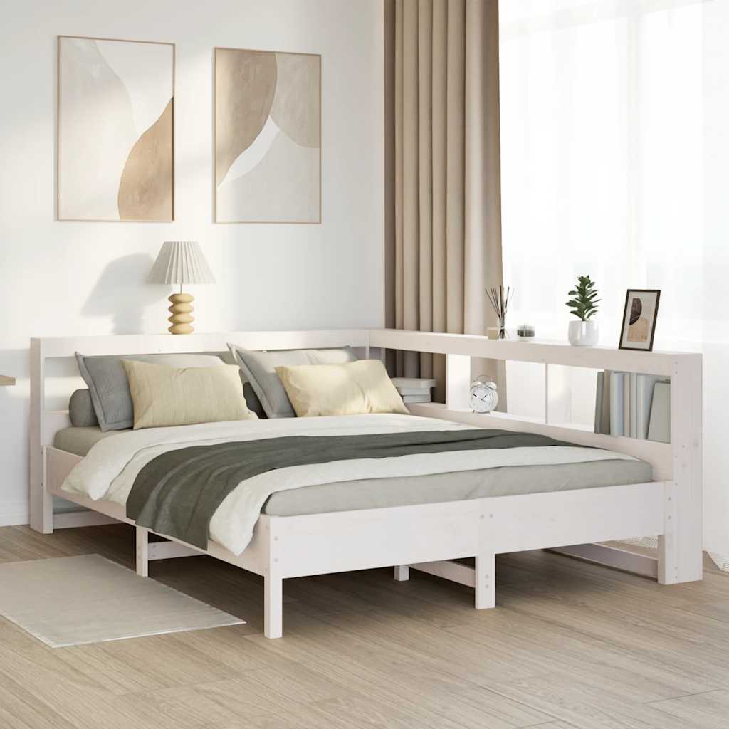 Bookcase Bed without Mattress White 140x190 cm Solid Wood Pine