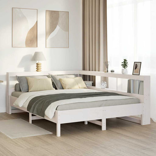 Bookcase Bed without Mattress White 140x190 cm Solid Wood Pine