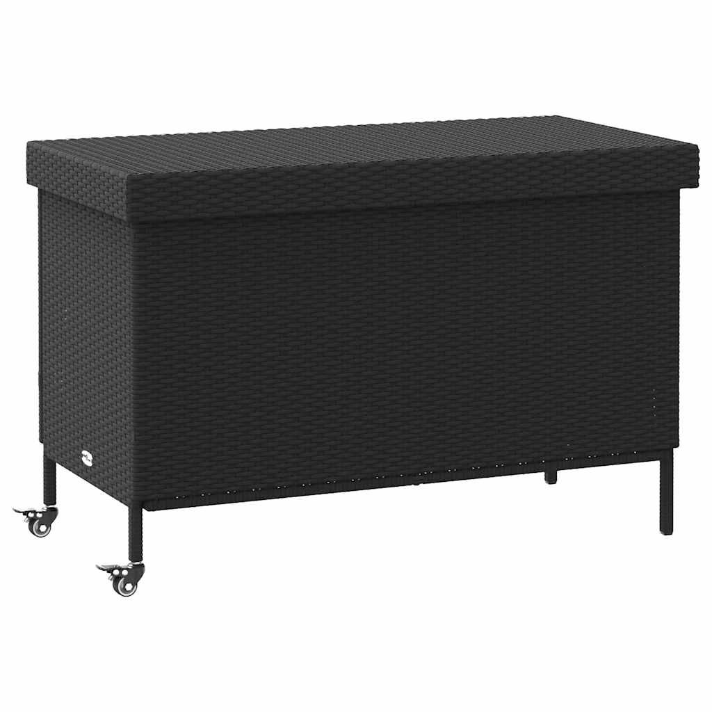 Garden Storage Box with Wheels Black 110x55x73 cm Poly Rattan