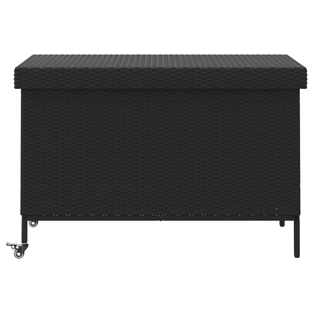 Garden Storage Box with Wheels Black 110x55x73 cm Poly Rattan