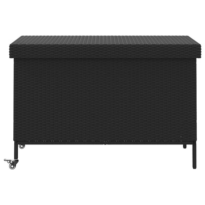 Garden Storage Box with Wheels Black 110x55x73 cm Poly Rattan